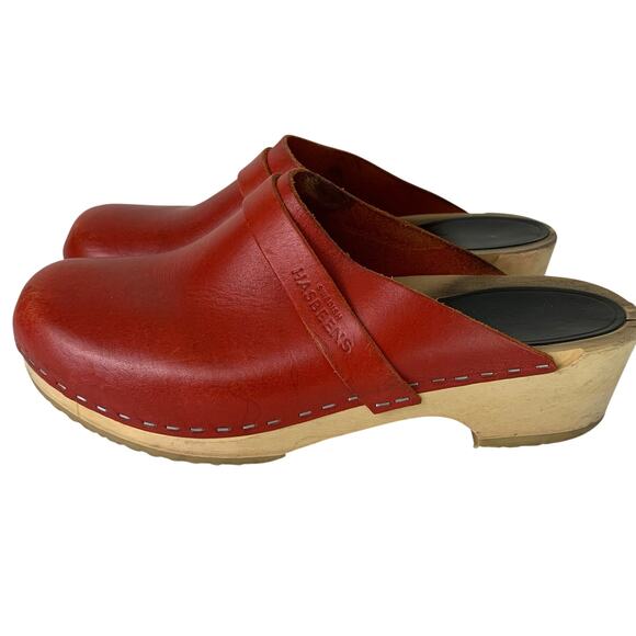 Swedish Hasbeens Black Husband Clogs Size 40 US 9 Wooden Platform Low - Picture 1 of 15